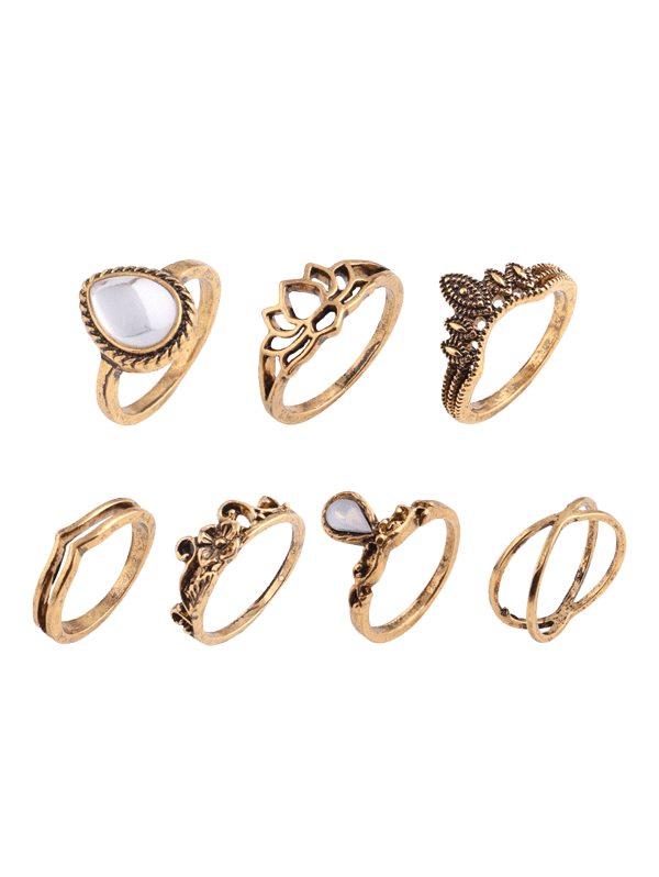 

Flower Leaf Teardrop Finger Gypsy Ring Set, Golden