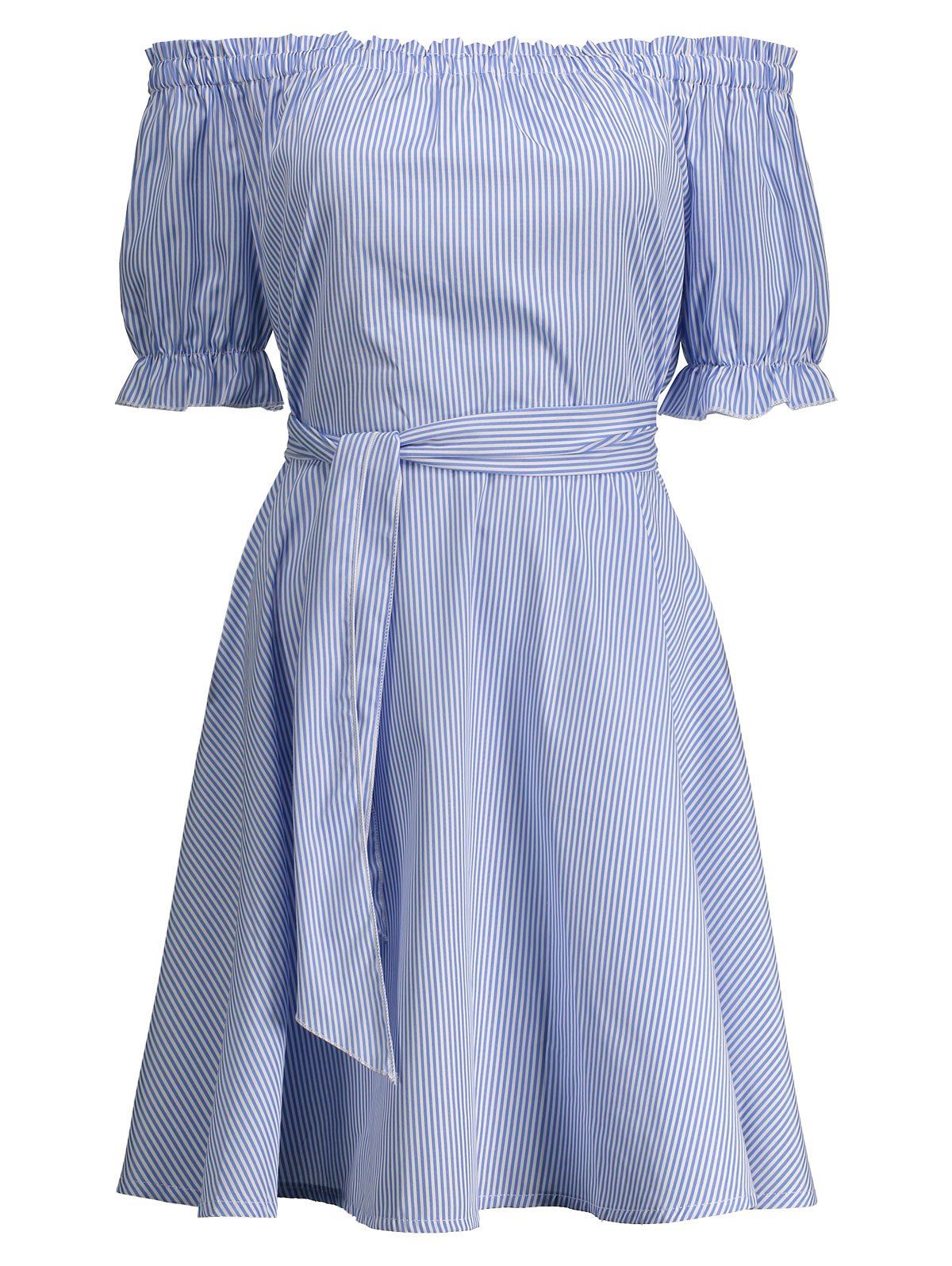 blue l shoulder ruffle striped a line dress rosegal blue l shoulder ruffle striped a line dress rosegal