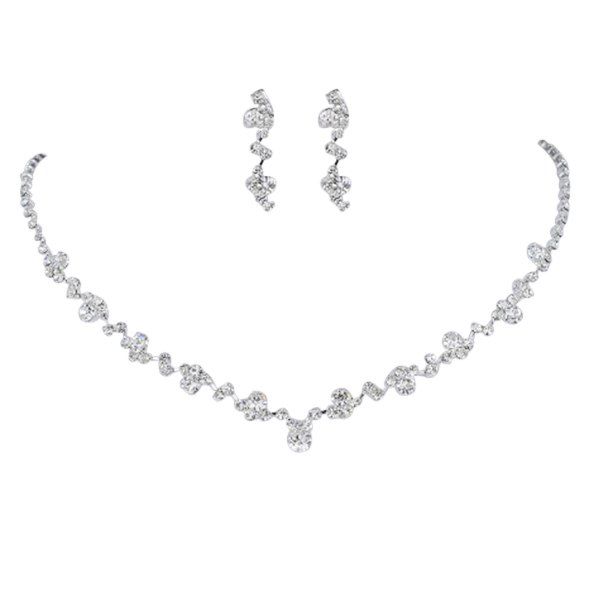 

Rhinestone Necklace and Earrings, Silver