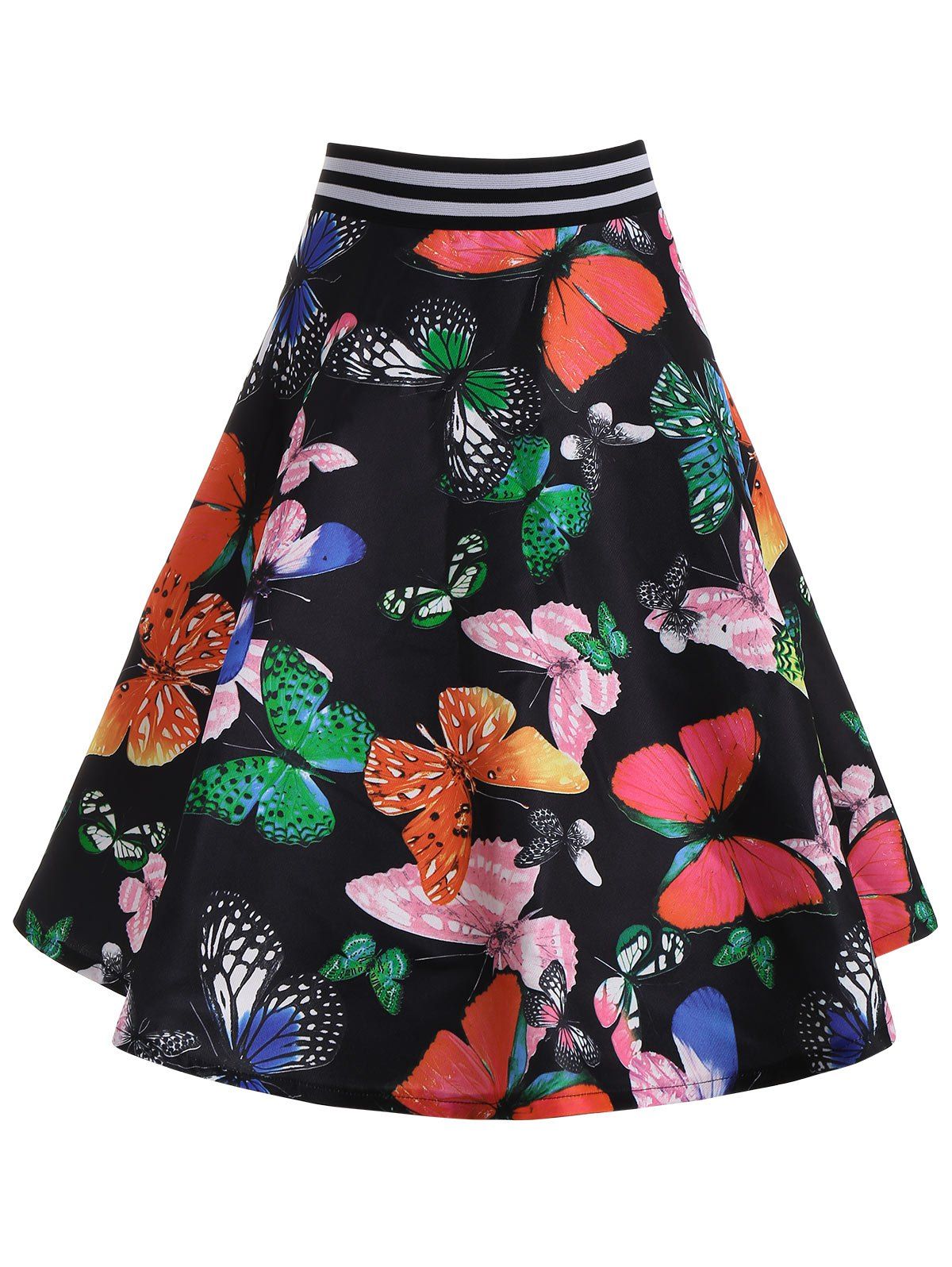 [8 OFF] High Waisted Butterfly Print Belted Skirt Rosegal