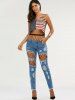 High Waisted Fishnet Tights with Ninth Ripped Jeans -  