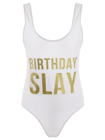 Letter Unlined One Piece Swimsuit