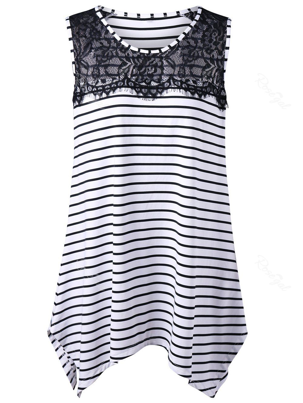 

Long Lace Insert Plus Size Stripe Top, White and black