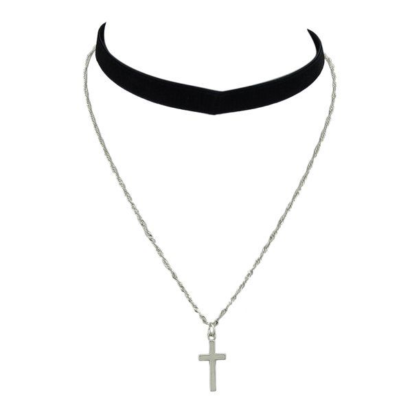 

Vintage Crucifix Layered Choker Necklace, Silver
