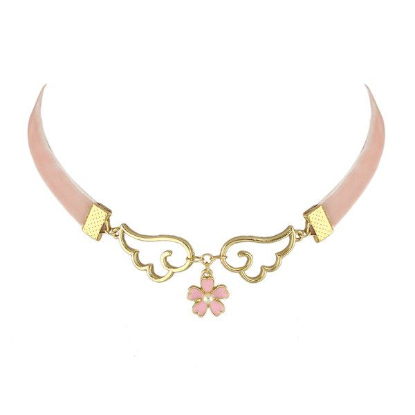 Buy Faux Pearl Flower Wings Choker Necklace  
