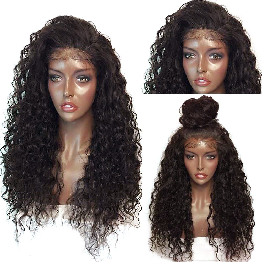 

Fluffy Curly Long Lace Frontal Synthetic Wig, Black and brown