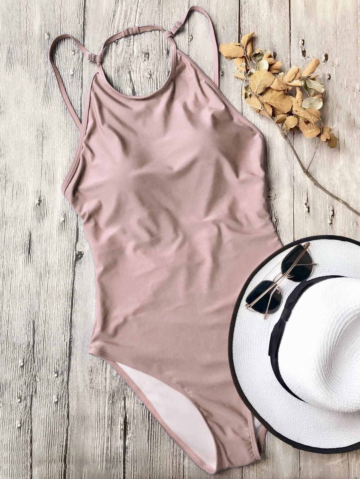 

Open Back High Neck Swimsuit, Pink