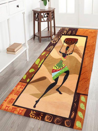 

Figure Pattern Flannel Skid Resistant African Bathroom Rug, Brown