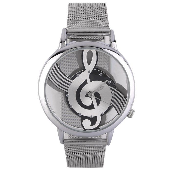 

Steel Mesh Band Music Notation Watch, Silver
