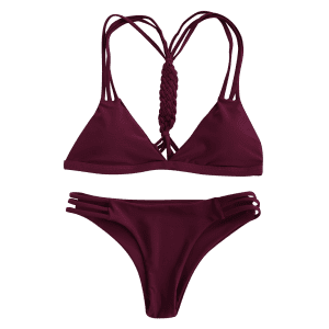 Wine Red M High-cut Hollow Out Women's Swimsuit Slip | RoseGal.com