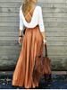 Long Sleeve Backless Maxi Pleated Flowy Dress -  