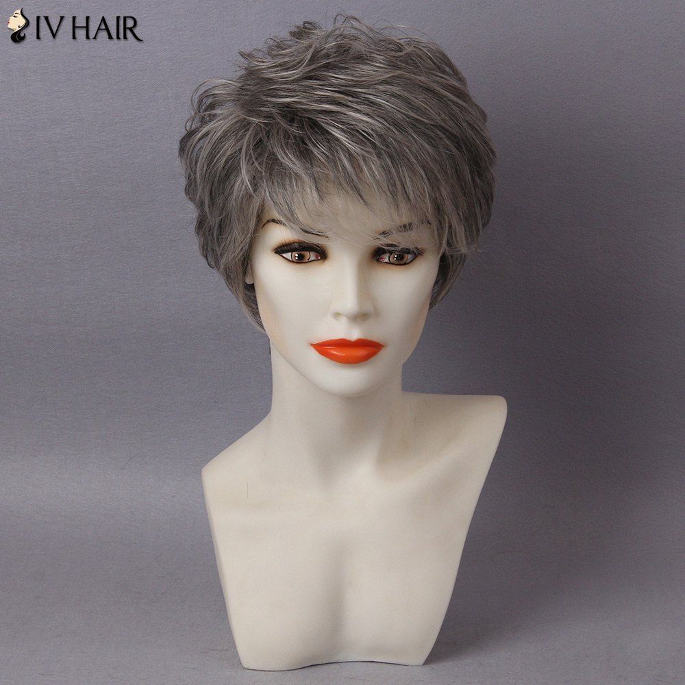 

Siv Hair Short Layered Colormix Inclined Bang Straight Human Hair