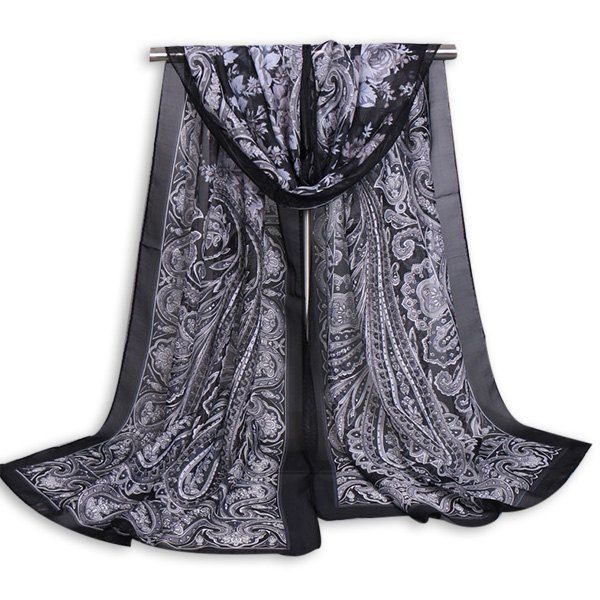

Vintage Arab Paisley Printed Shawl Scarf, Black