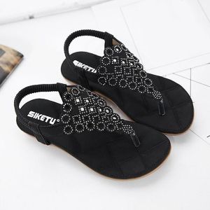 Stitching Faux Leather Rhinestones Sandals