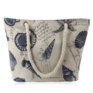 Canvas Seashell Print Beach Bag
