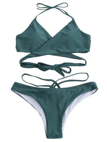 Halter Neck Strappy Wrap Bikini Set