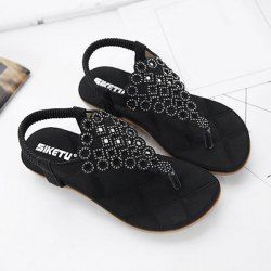 Stitching Faux Leather Rhinestones Sandals