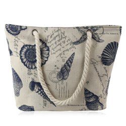 Canvas Seashell Print Beach Bag