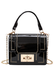 Chain Rivet Patnet Leather Handbag