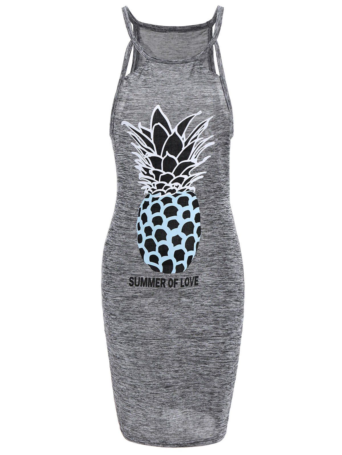 2018 Cut Out Pineapple Racerback Sheath Dress In Gray 2xl