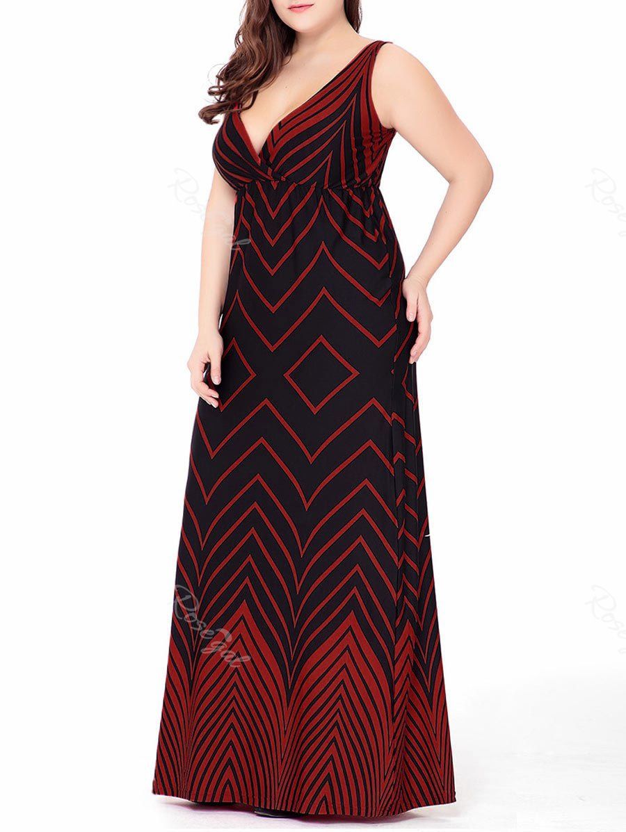 

Plus Size Zigzag Long Plunge Formal Dress, Red