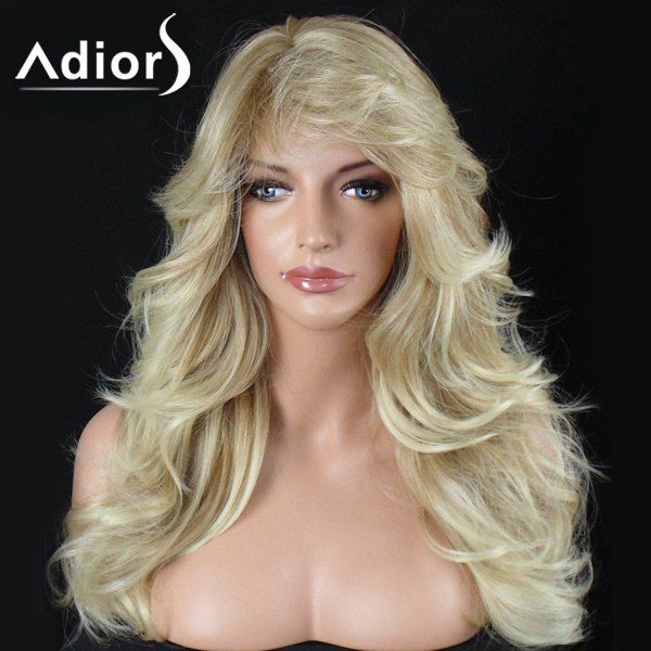 

Adiors Long Layered Side Bang Shaggy Big Wave Synthetic Wig, Yellow