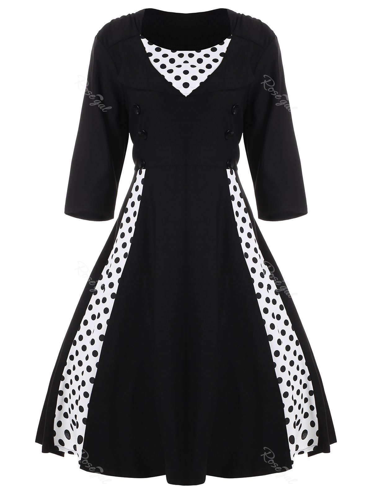 

A Line Polka Dot Plus Size Dress, Black