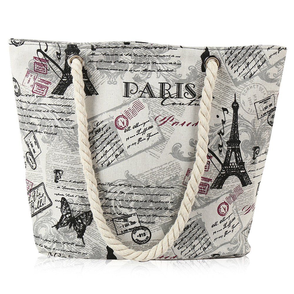 

Printed Canvas Rope Beach Bag, Off-white