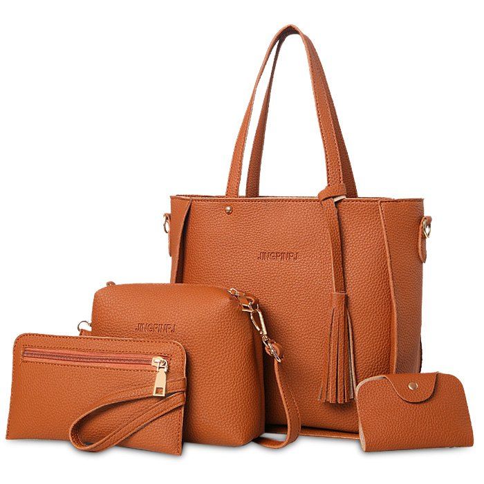 brown tassel 4 pieces tote bag set rosegal brown tassel 4 pieces tote bag set rosegal