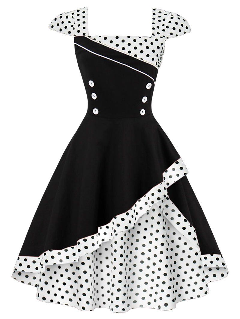 

Cap Polka Dot Corset Vintage Dress, White