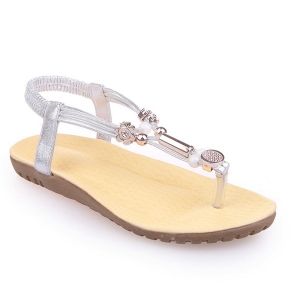 Faux Leather Elastic Beads Sandals