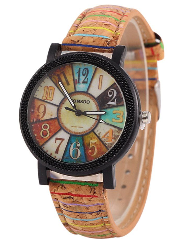 

Wood Pattern Number Quartz Watch, Brown