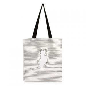 Canvas Cat Striped Shopper Bag
