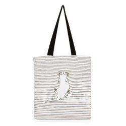 Canvas Cat Striped Shopper Bag
