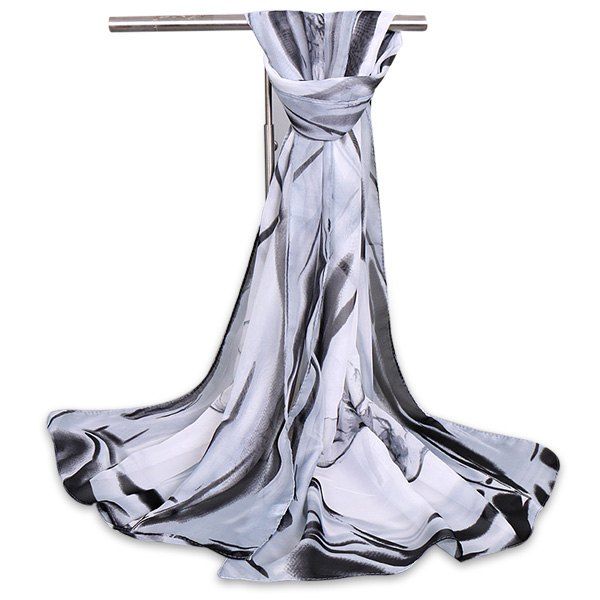 

Watercolour Flowers Printed Vintage Chiffon Gauze Shawl Scarf, Gray