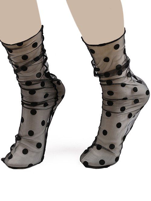 

Sheer Lace Socks with Polka Dot Jacquard, Black