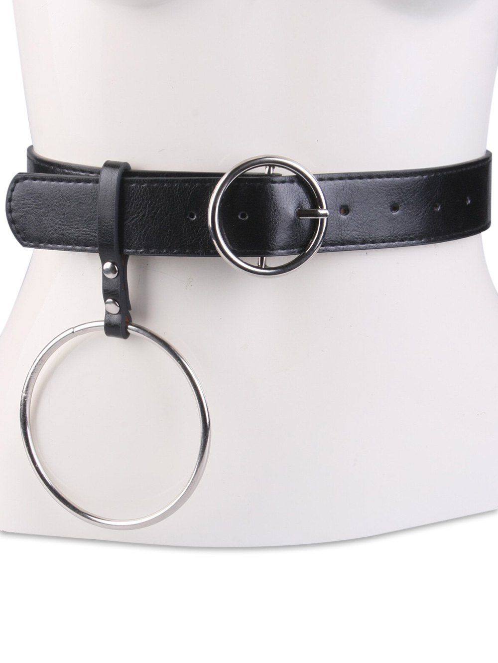 

Faux Leather Waist Belt with Metal Rings, Black