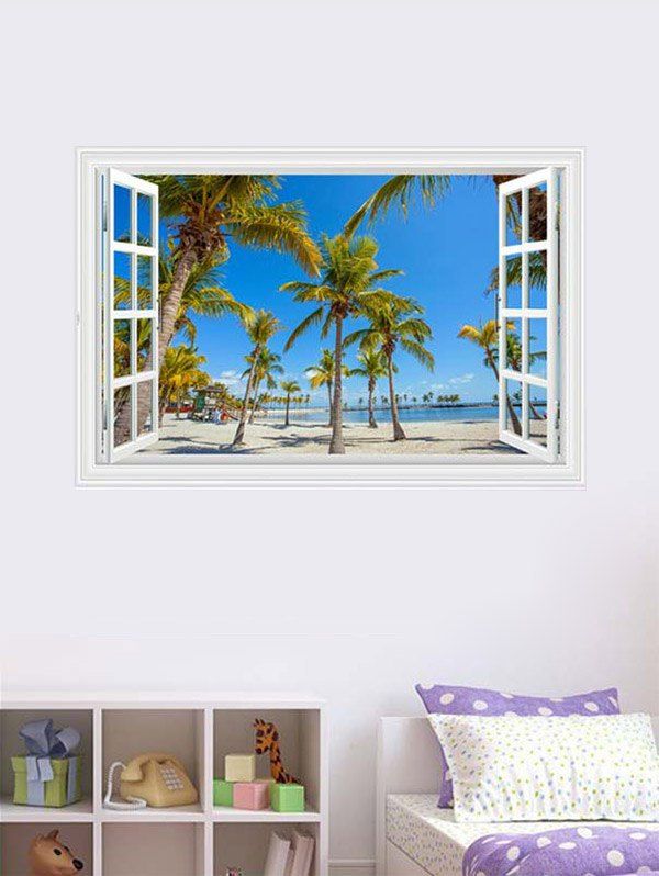 

Palm Seascape 3D Fake Window Wall Sticker, Blue