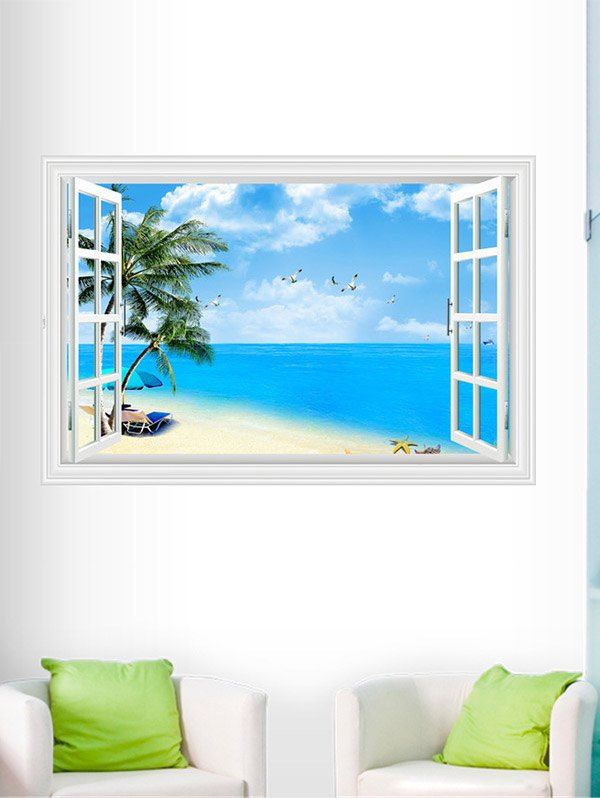 

3D Window Design Beach Palm Wall Sticker, Blue