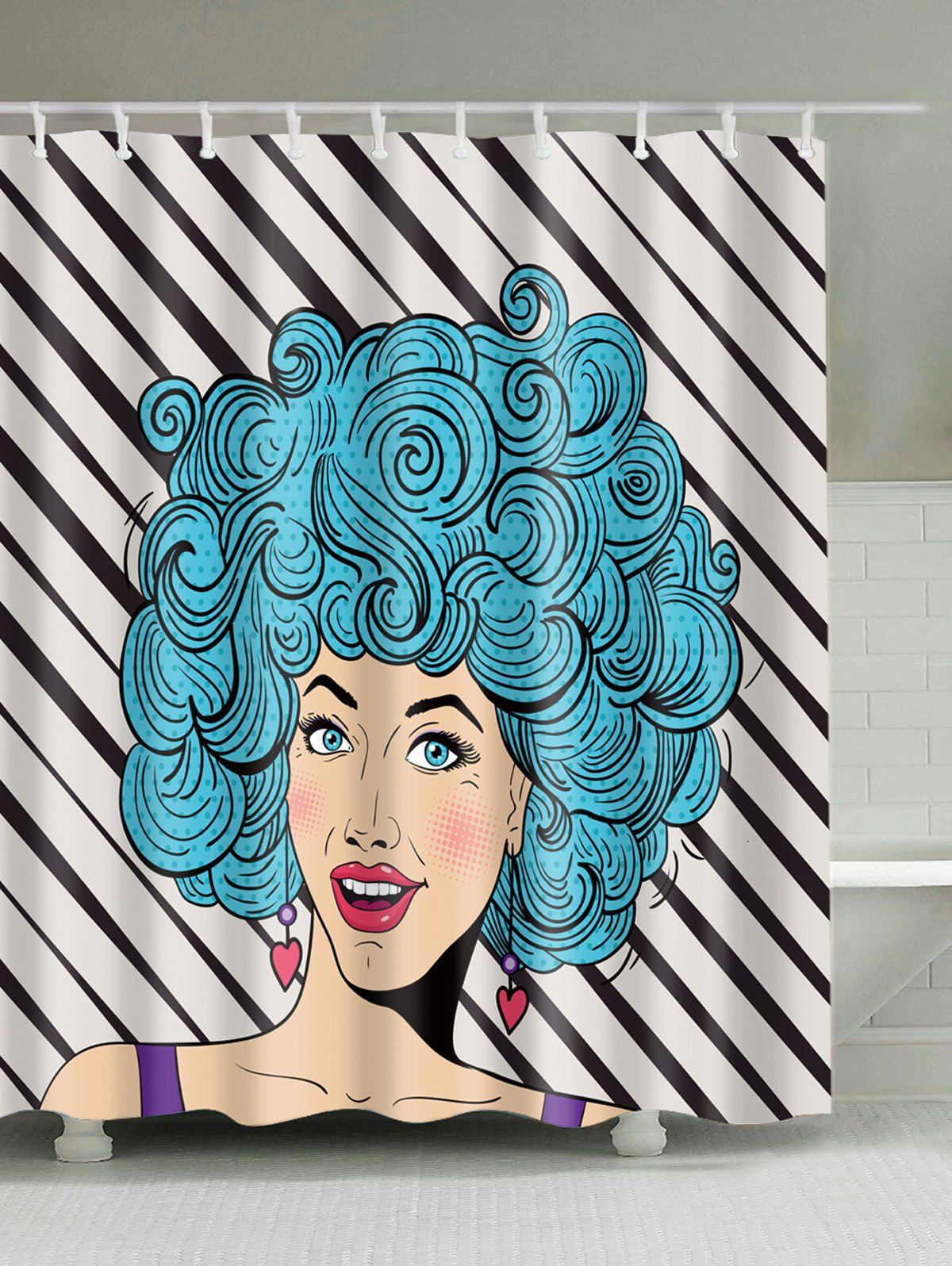2019 Afro Hairstyle Girl Printed Fabric Shower Curtain 