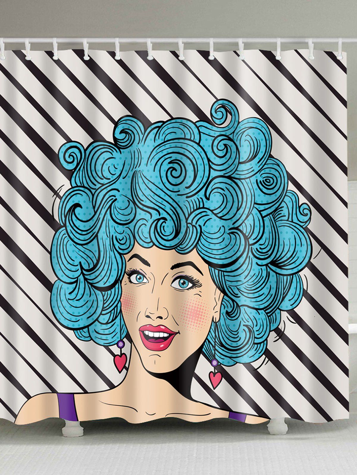 57 Vyjti Black Stripe Afro Pricheski Devochka Pechatnye Tkani Dush Zanaves Rosegal Russia