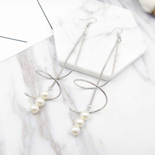 

Artificial Pearl Long Chain Drop Earrings, Silver