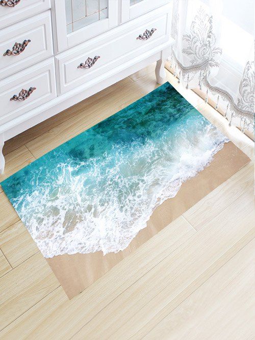 

Sea Beach Print Flannel Skidproof Water Absorb Carpet, Colormix