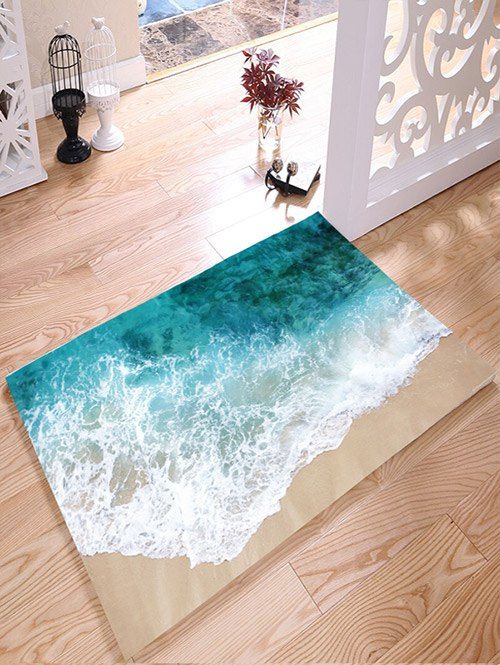 

Sea Beach Print Flannel Skidproof Water Absorb Carpet, Colormix