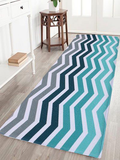 

Coral Fleece Wave Stripe Antislip Area Rug, Colormix