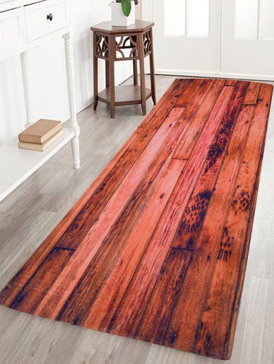 

Coral Velvet Antislip Vintage Woodgrain Floor Carpet, Brown