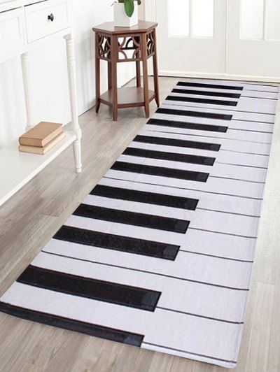 

Home Floor Decor Coral Velvet Piano Keyboard Area Rug, Black white
