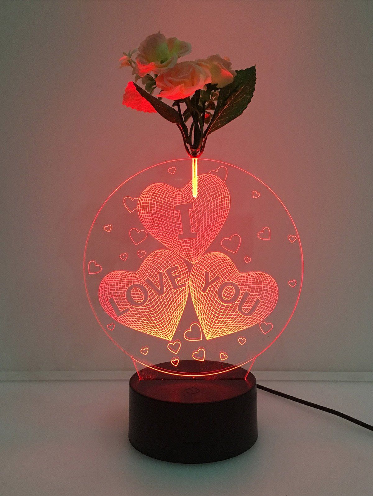 

3D Heart I Love You Flower Decorated LED Color Change Night Light, Transparent