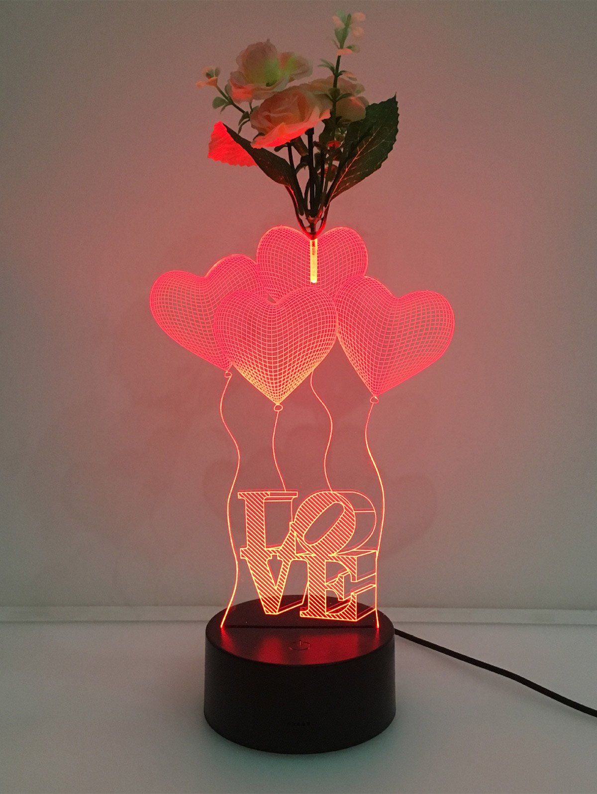 

Flower Decorated 3D Heart Touch Color Change Night Light, Transparent