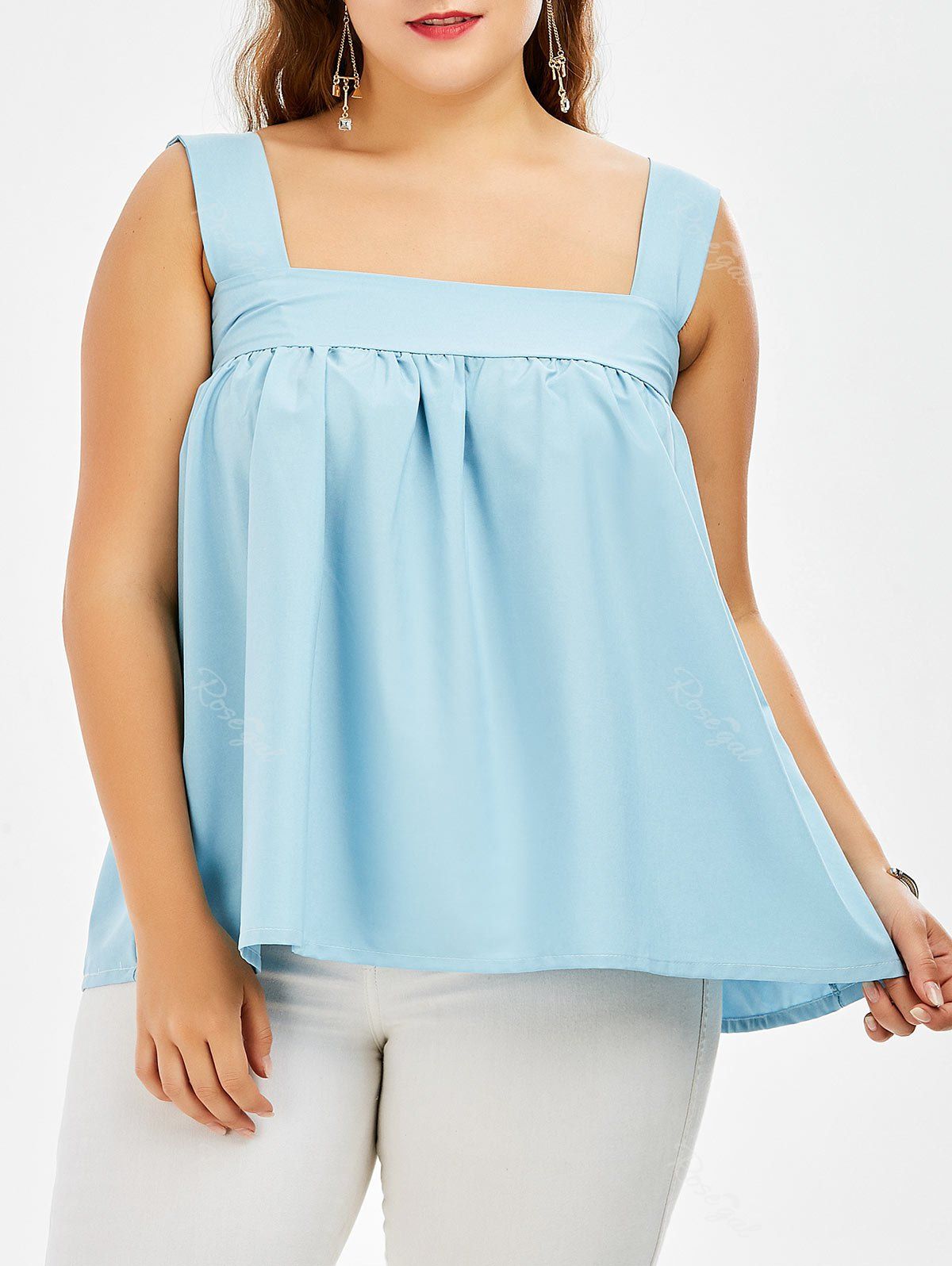 2018 Square Neck Plus Size Swing Tank Top In Medium Blue 3xl